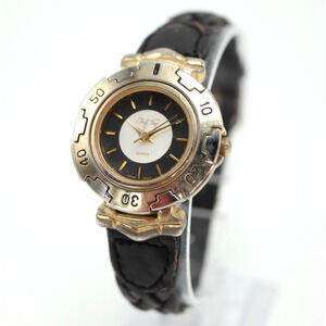 Vintage Cheryl Tiegs Watch 28mm Screw Down Bezel Black Leather with New Battery